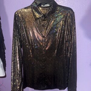 Ranch Dressn Metallic Leopard Print Button-Up Rodeo Shirt
